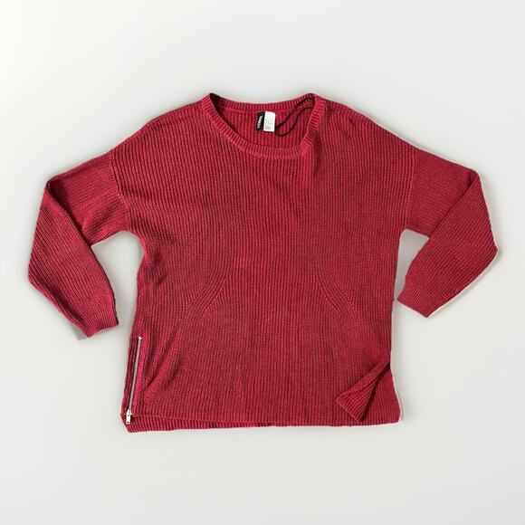 H&M Large Red Knit Sweater Side Zip Pullover Long Sleeve Casual Women’s - Picture 1 of 8